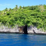 The entrance to the swallows cave on the western point of the island Kapa